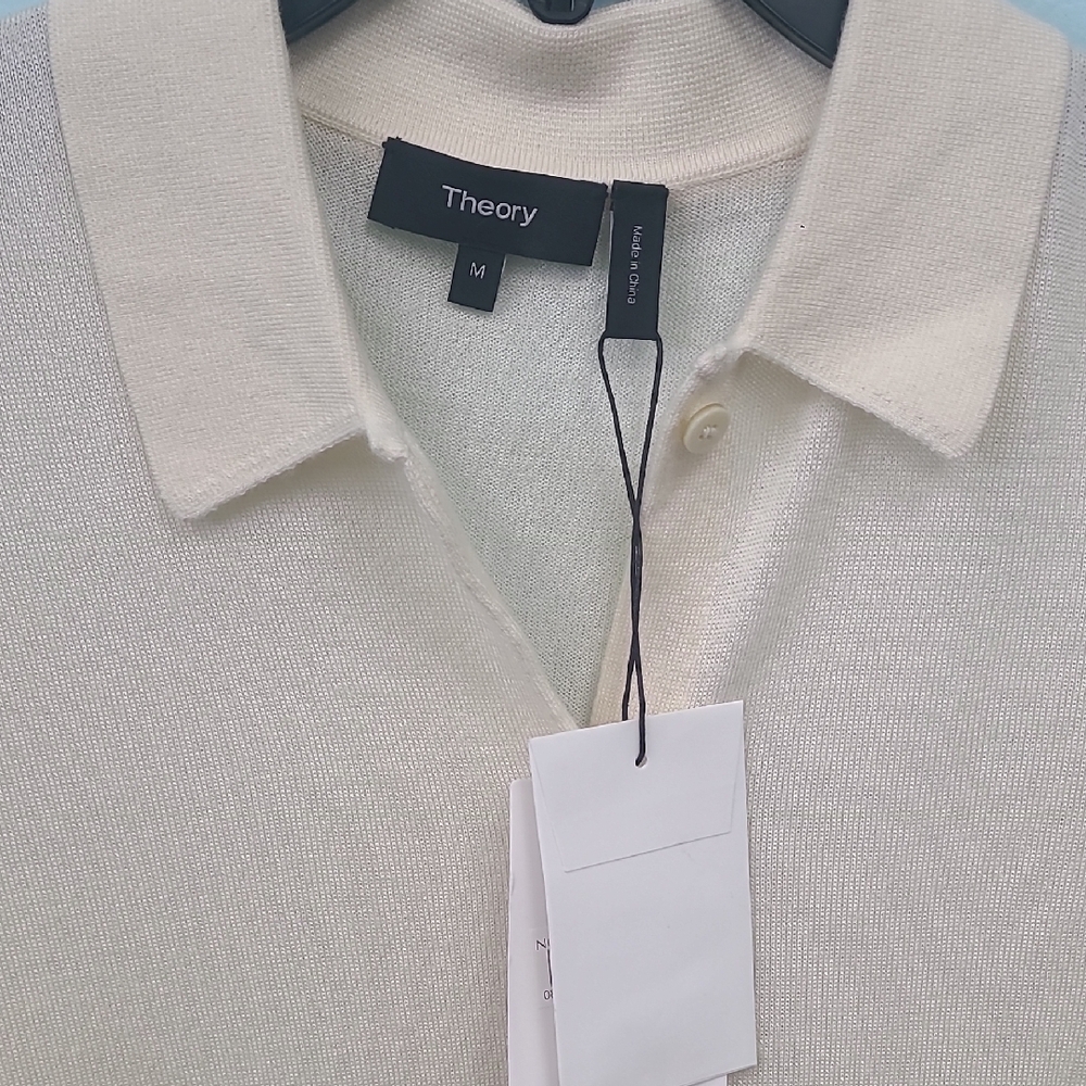 Theory Silk & Cashmere Blend Polo Cardigan In Cream Women's Size M - Picture 2 of 9